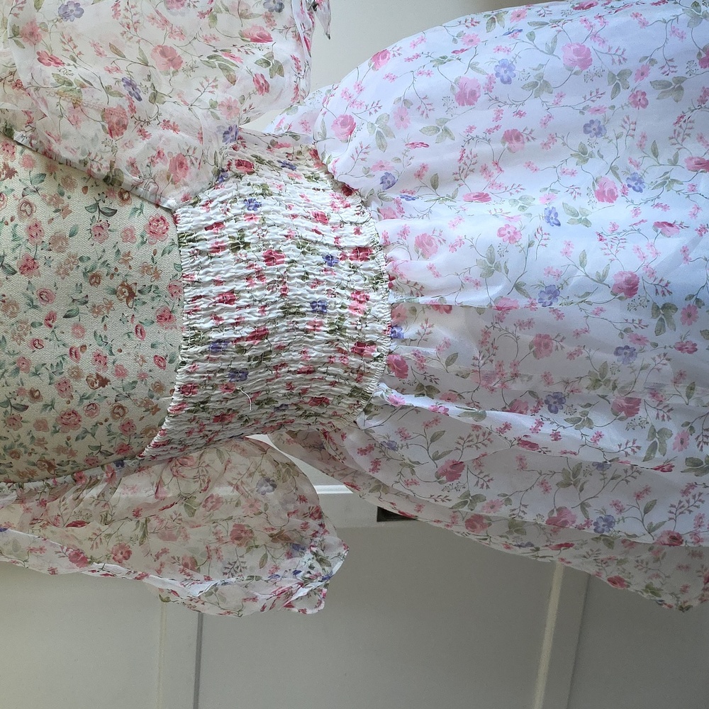 Audrey Parks Floral Puff Sleeve Kids Dress Size Medium - Picture 4 of 5